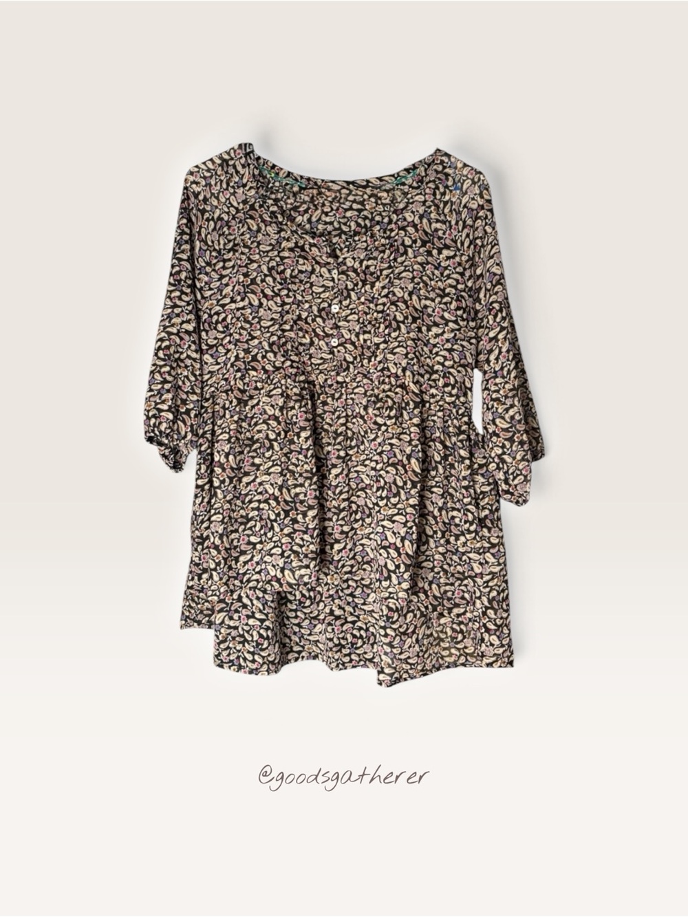 Antilia Femme Paisley Floral Tunic Blouse M Boho Pintuck Button Front